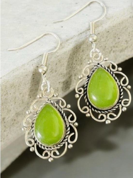 Jewelry - Silver and Lime Green Boho Earrings, NWOT